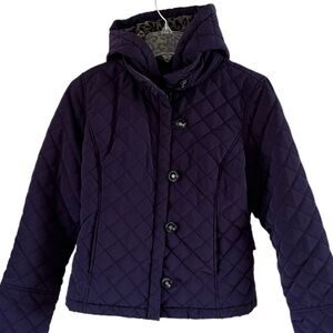 Calvin Klein purple quilted zip up coat size small removable hood collar
